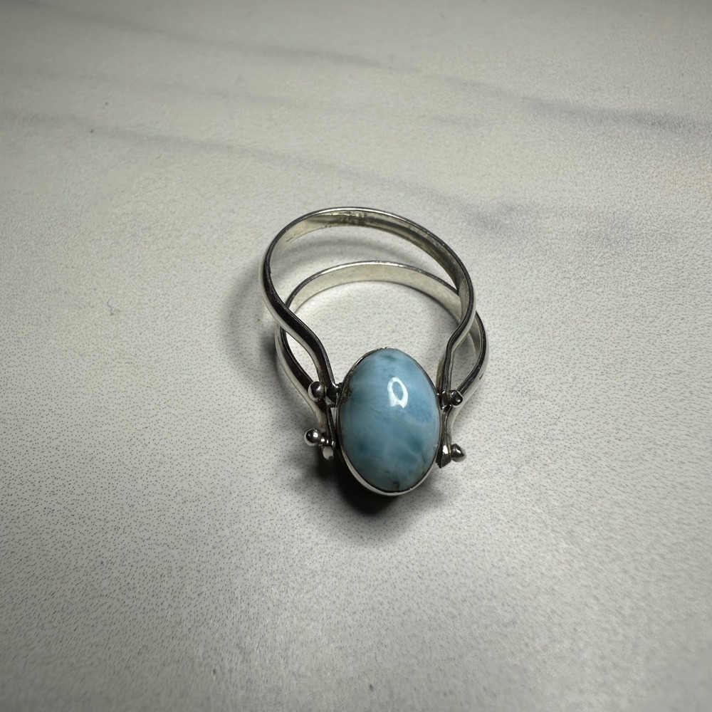 Oval Larimar Labradorite Sterling Silver Flip Convertible Statement Ring Size 6‎